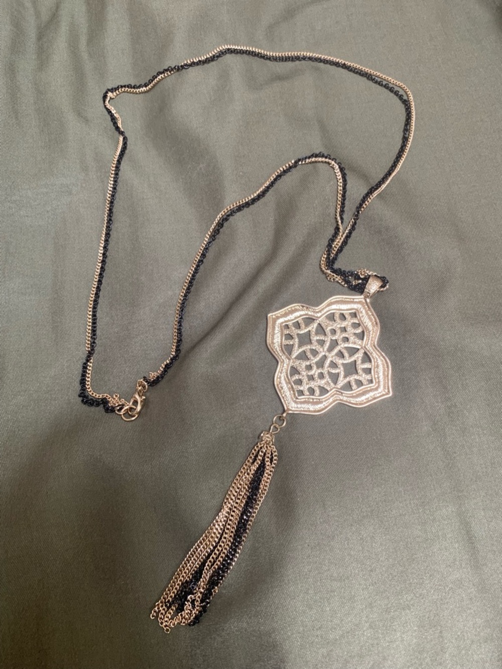 Filigree Pendant Necklace with Black and Gold tone accents